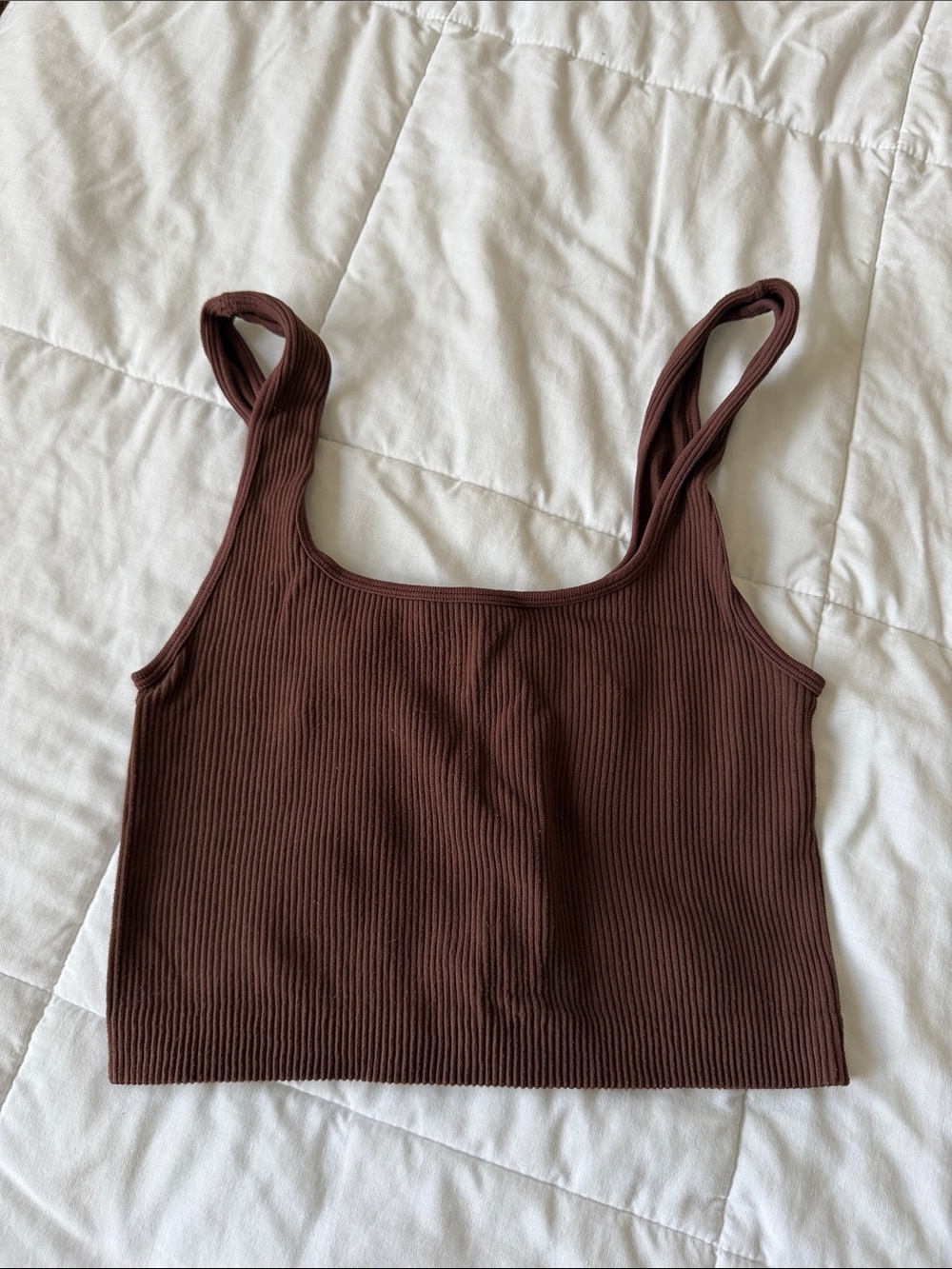 Zara Ribbed Square-Neck Cropped Tank - Dark Brown